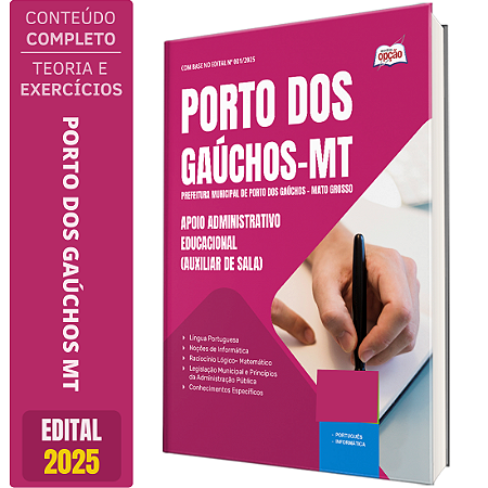 Apostila Prefeitura de Porto dos Gaúchos MT 2026 - Apoio Administrativo Educacional "E" Auxiliar de Sala