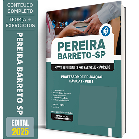 Apostila Prefeitura Pereira Barreto SP 2026 - Professor de Educação Básica I – PEB I