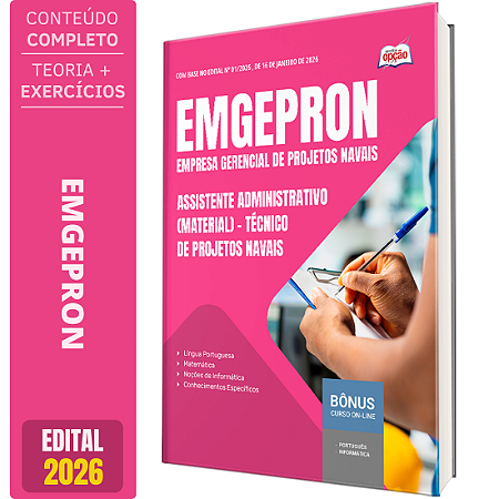 Apostila EMGEPRON 2026 - Técnico de Projetos Navais - Assistente Administrativo (Material)
