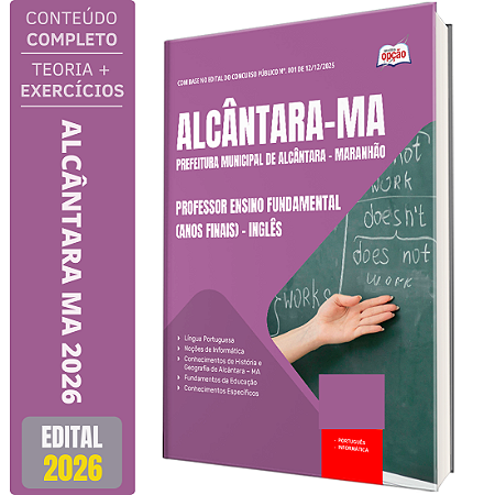 Apostila Prefeitura de Alcântara MA 2026 - Professor Ensino Fundamental (Anos Finais) - Inglês