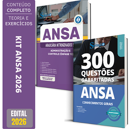 Kit Apostila ANSA 2026 - Administração e Controle +  300 Questões