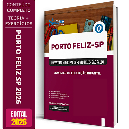 Apostila Prefeitura  Porto Feliz SP 2026 - Auxiliar de Educação Infantil
