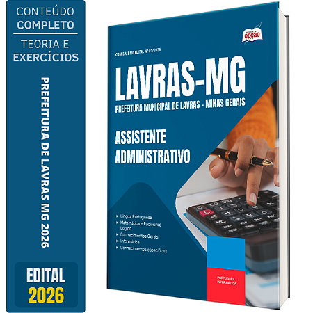 Apostila Prefeitura de Lavras MG 2026 - Assistente Administrativo
