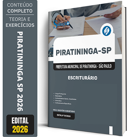 Apostila Prefeitura de Piratininga SP 2026 - Escriturário