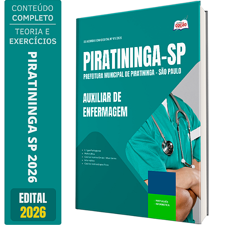 Apostila Prefeitura de Piratininga SP 2026 - Auxiliar de Enfermagem
