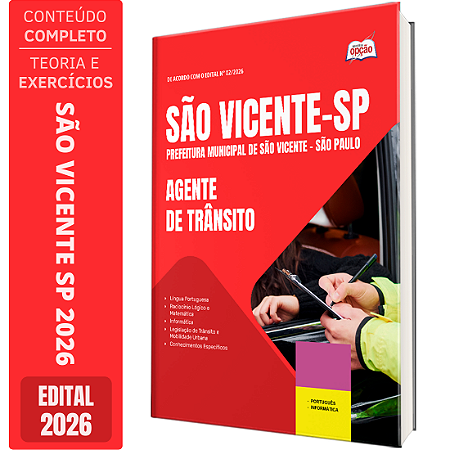 Apostila Prefeitura de São Vicente SP 2026 - Agente de Trânsito