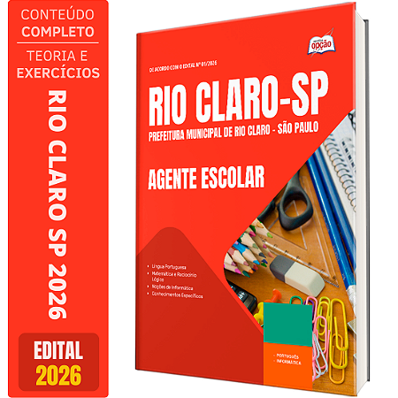 Apostila Prefeitura de Rio Claro SP 2026 - Agente Escolar