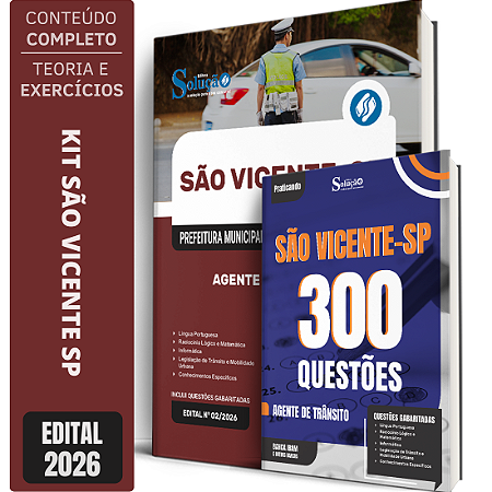 Kit Apostila Prefeitura de São Vicente SP 2026 - Agente de Trânsito + 300 Questões
