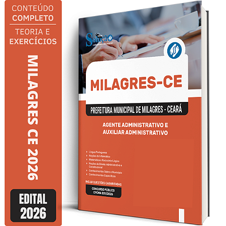 Apostila Prefeitura de Milagres CE 2026 - Agente Administrativo e Auxiliar Administrativo