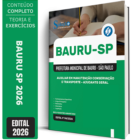Apostila Prefeitura de Bauru SP 2026 - Auxiliar em Manutenção Conservação e Transporte - Ajudante Geral