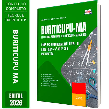 Apostila Prefeitura de Buriticupu MA 2026 - Prof. Ens Fund Nível 2 - Anos Finais - Matemática