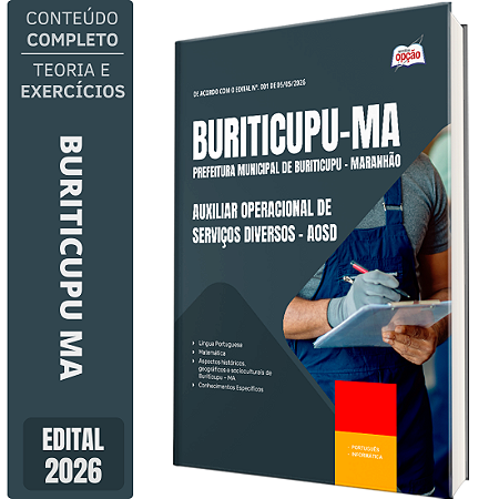 Apostila Prefeitura de Buriticupu MA 2026 Auxiliar Operacional de Serviços Diversos - AOSD