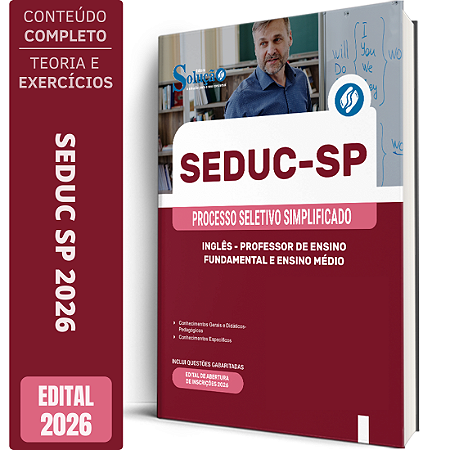 Apostila SEDUC SP 2026 - Professor de Ensino Fundamental e Ensino Médio - Inglês