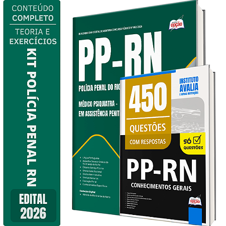 Kit Apostila Polícia Penal RN 2026 - Médico Psiquiatra + Caderno de 450 Questões Polícia Penal RN - Conhecimentos Gerais