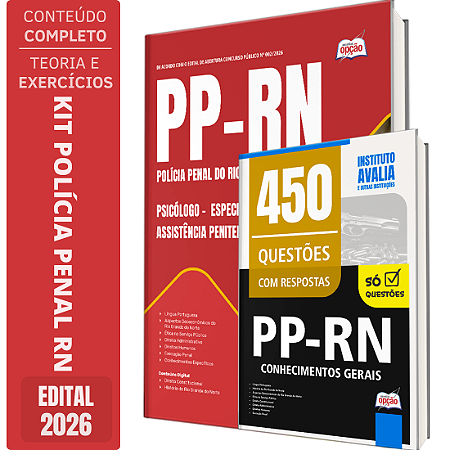 Kit Apostila Polícia Penal RN 2026 - Psicólogo + Caderno de 450 Questões - Conhecimentos Gerais
