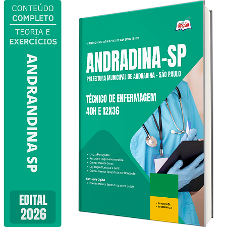 Apostila Prefeitura de Andradina SP 2026 Técnico de Enfermagem - 40h e 12x36