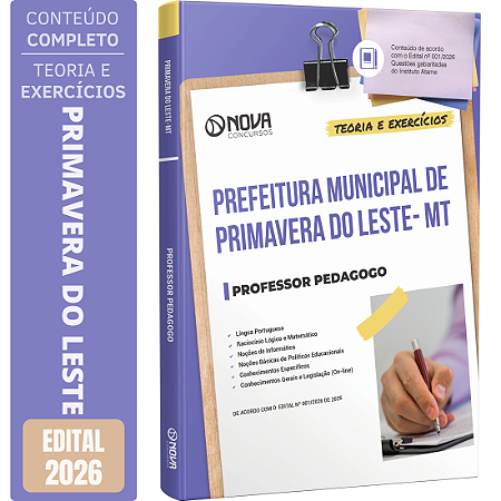 Apostila Prefeitura de Primavera do Leste MT 2026 - Professor Pedagogo