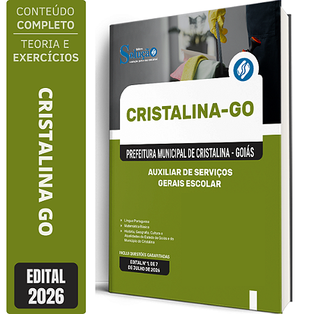 Apostila Prefeitura de Cristalina GO 2026 - Auxiliar de Serviços Gerais Escolar