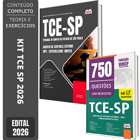 Kit Apostila TCE SP 2026 Auditor de Controle Externo DIPE - Direito + Caderno de 750 Questões
