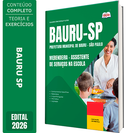 Apostila Prefeitura de Bauru SP 2026 Assistente de Serviços na Escola - Merendeira