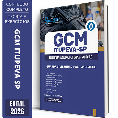 Apostila Prefeitura de Itupeva SP 2026 GCM - Guarda Civil Municipal - 3 Classe