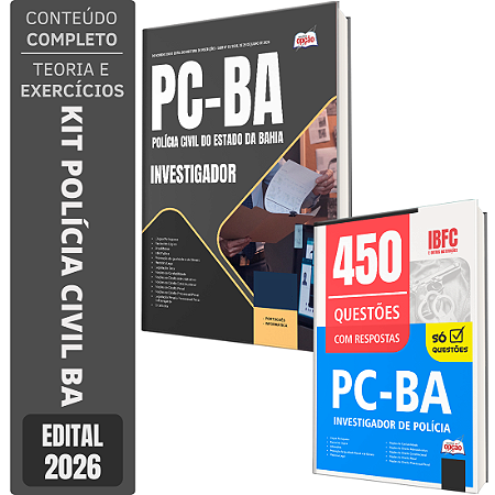 Kit Apostila PC BA 2026 - Investigador de Polícia Civil + Caderno de 450 Questões PC BA