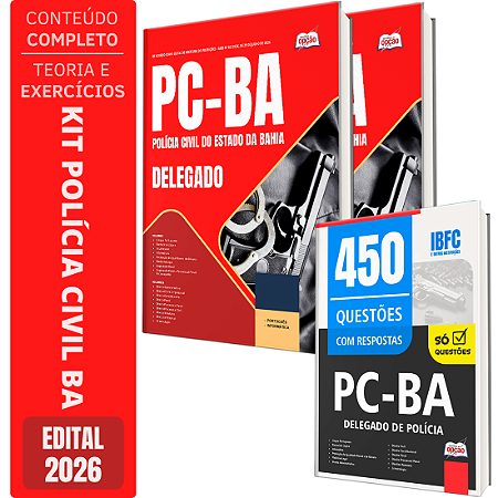 Kit Apostila PC BA 2026 - Delegado de Polícia Civil + Caderno de 450 Questões PC BA