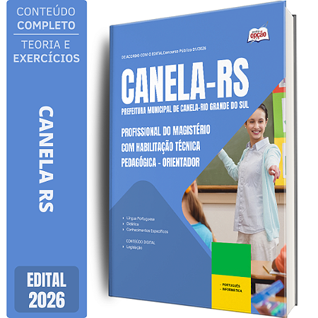 Apostila Prefeitura de Canela RS 2026 Profissional do Magistério com Habilitação Técnica Pedagógica - Orientador