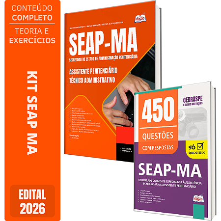 Kit Apostila SEAP MA 2026 Assistente Penitenciário - Especialidade: Técnico Administrativo + Caderno de 450 Questões