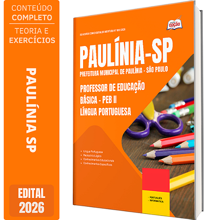 Apostila Prefeitura de Paulínia SP 2026 Professor de Educação Básica PEB 2 - Língua Portuguesa