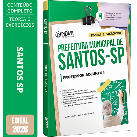 Apostila Prefeitura de Santos SP 2026 - Professor Adjunto 1