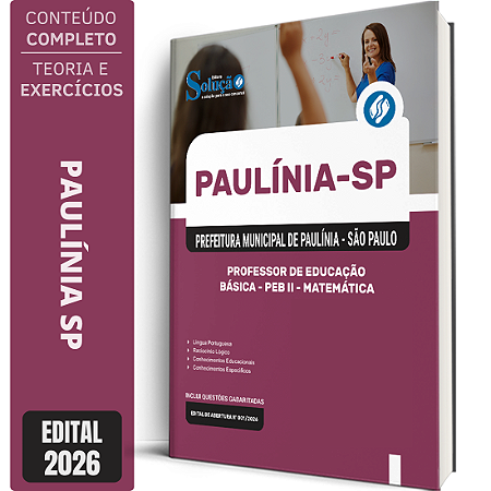 Apostila Prefeitura de Paulínia SP 2026 Professor de Educação Básica PEB 2 - Matemática