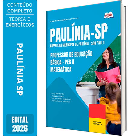 Apostila Prefeitura de Paulínia SP 2026 Professor de Educação Básica PEB 2 - Matemática
