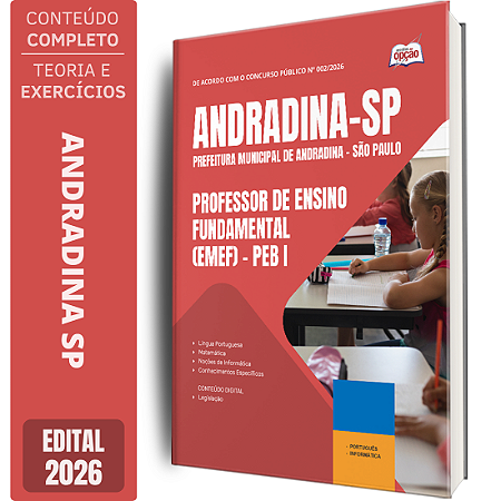 Apostila Prefeitura de Andradina SP 2026 - Professor de Ensino Fundamental (EMEF) - PEB 1