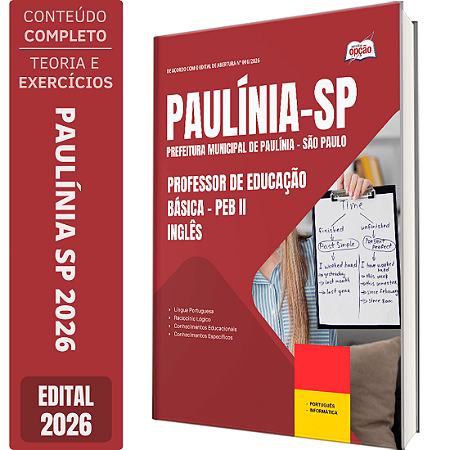 Apostila Prefeitura de Paulínia SP 2026 Professor de Educação Básica - PEB 2 Inglês