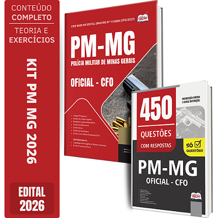 Kit Apostila PM MG 2026 Oficial - CFO + Caderno de 450 Questões PM MG