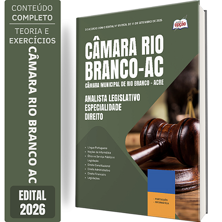 Apostila Câmara de Rio Branco AC 2026 Analista Legislativo - Especialidade Direito