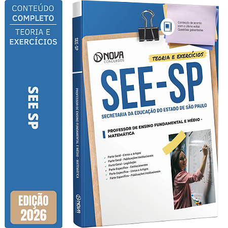 Apostila SEE SP 2026 Professor de Ensino Fundamental e Médio - Matemática