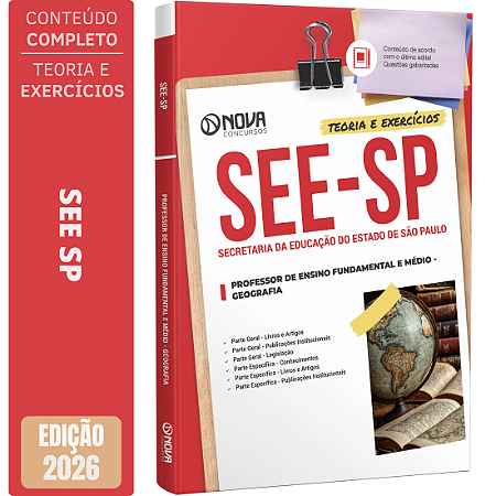 Apostila SEE SP 2026 Professor de Ensino Fundamental e Médio - Geografia