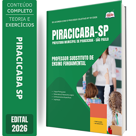 Apostila Prefeitura de Piracicaba SP 2026 Professor Substituto de Ensino Fundamental - Temporário