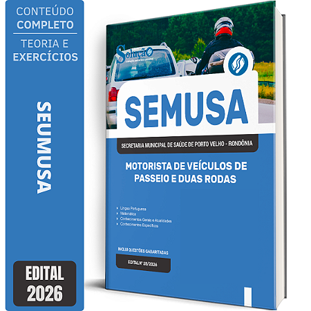 Apostila SEMUSA Porto Velho RO 2026 - Motorista de Veículos de Passeio e Duas Rodas