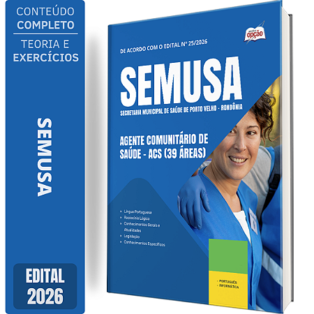Apostila SEMUSA Porto Velho RO 2026 Agente Comunitário de Saúde – ACS (39 áreas)