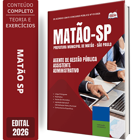 Apostila Prefeitura de Matão SP 2026 Agente de Gestão Pública - Assistente Administrativo