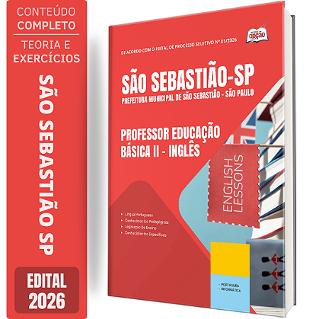 Apostila Prefeitura de São Sebastião SP 2026 Professor Educação Básica 2 - Inglês