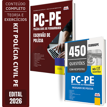 Kit Apostila PC PE 2026 - Escrivão de Polícia + Caderno de 450 Questões