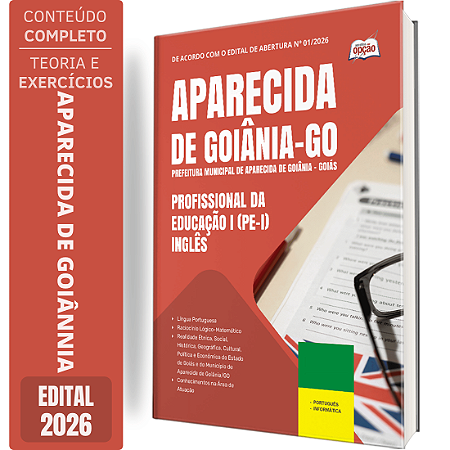 Apostila Prefeitura de Aparecida de Goiânia GO 2026 Profissional da Educação 1 (PE 1 ) - Inglês