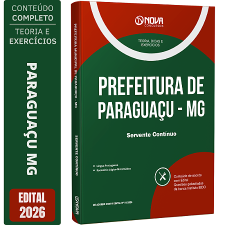 Apostila Prefeitura de Paraguaçu MG 2026 - Servente Contínuo