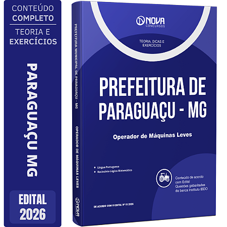 Apostila Prefeitura de Paraguaçu MG 2026 - Operador de Máquinas Leves