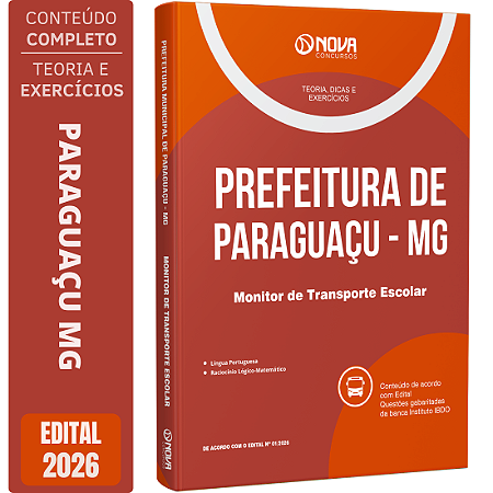 Apostila Prefeitura de Paraguaçu MG 2026 - Monitor de Transporte Escolar
