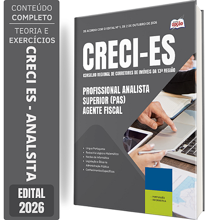 Apostila CRECI ES 2026 Profissional Analista Superior (PAS) - Agente Fiscal